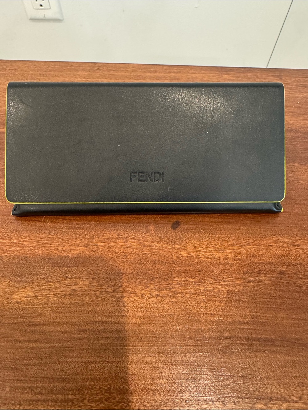 Women’s Black Leather Wallet with Yellow Trim